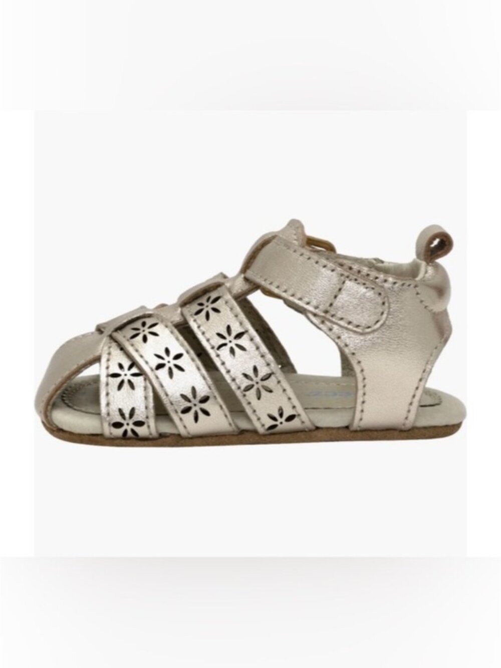 Robeez Metallic Gold Leather Sandals with Floral Cutouts 12-18 Months NWT - Picture 2 of 4